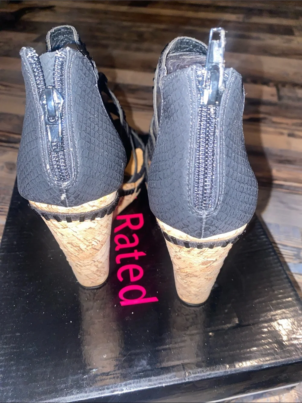 Not Rated Black Strappy Cork-Platform Wedge Sandals
